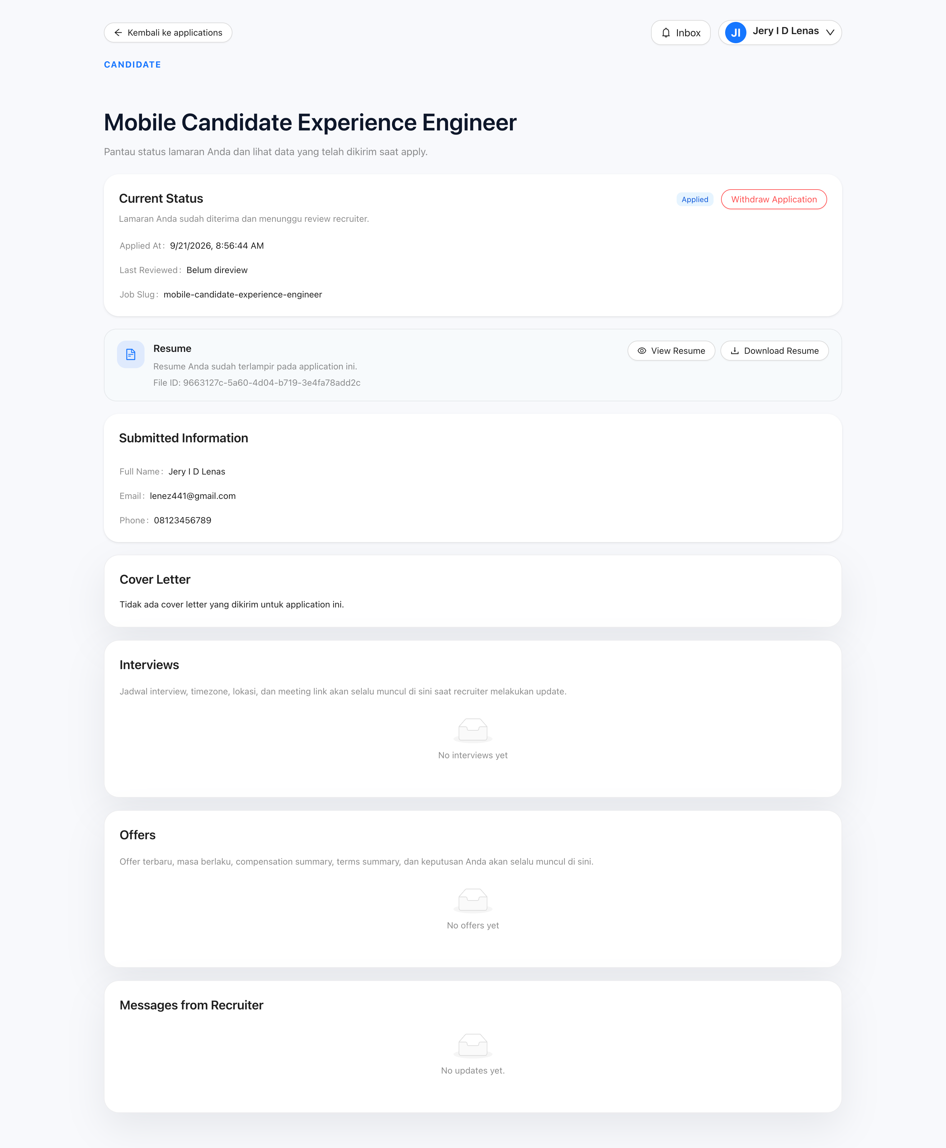 Job Posting Platform Candidate self-service