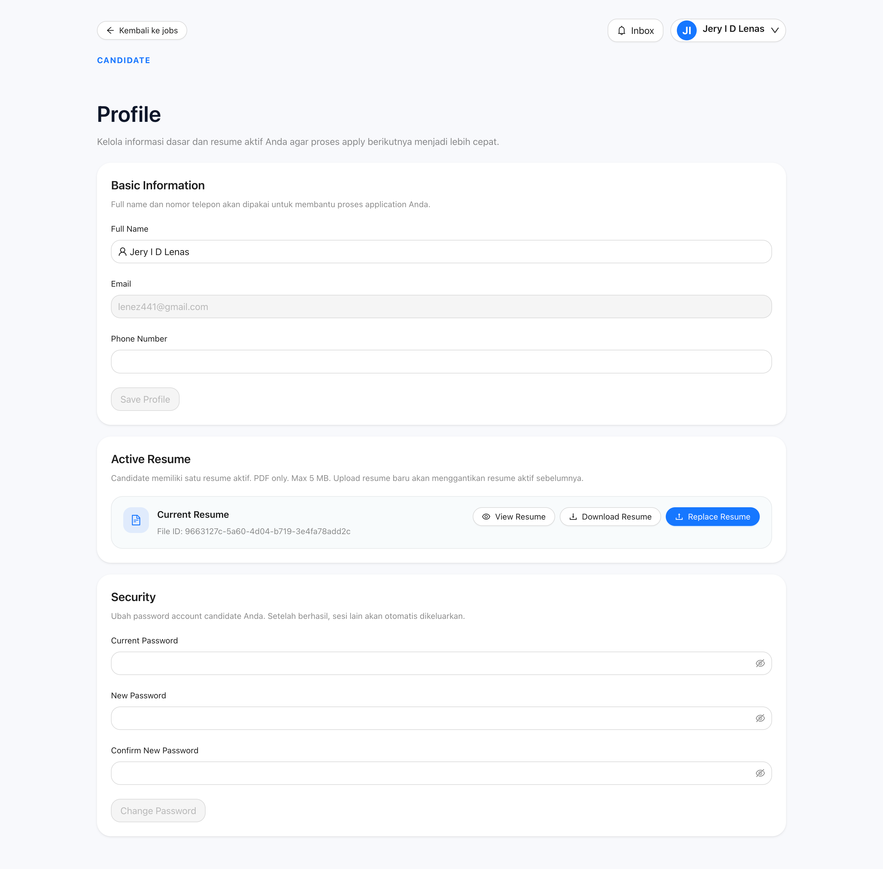 Job Posting Platform Backoffice dashboard