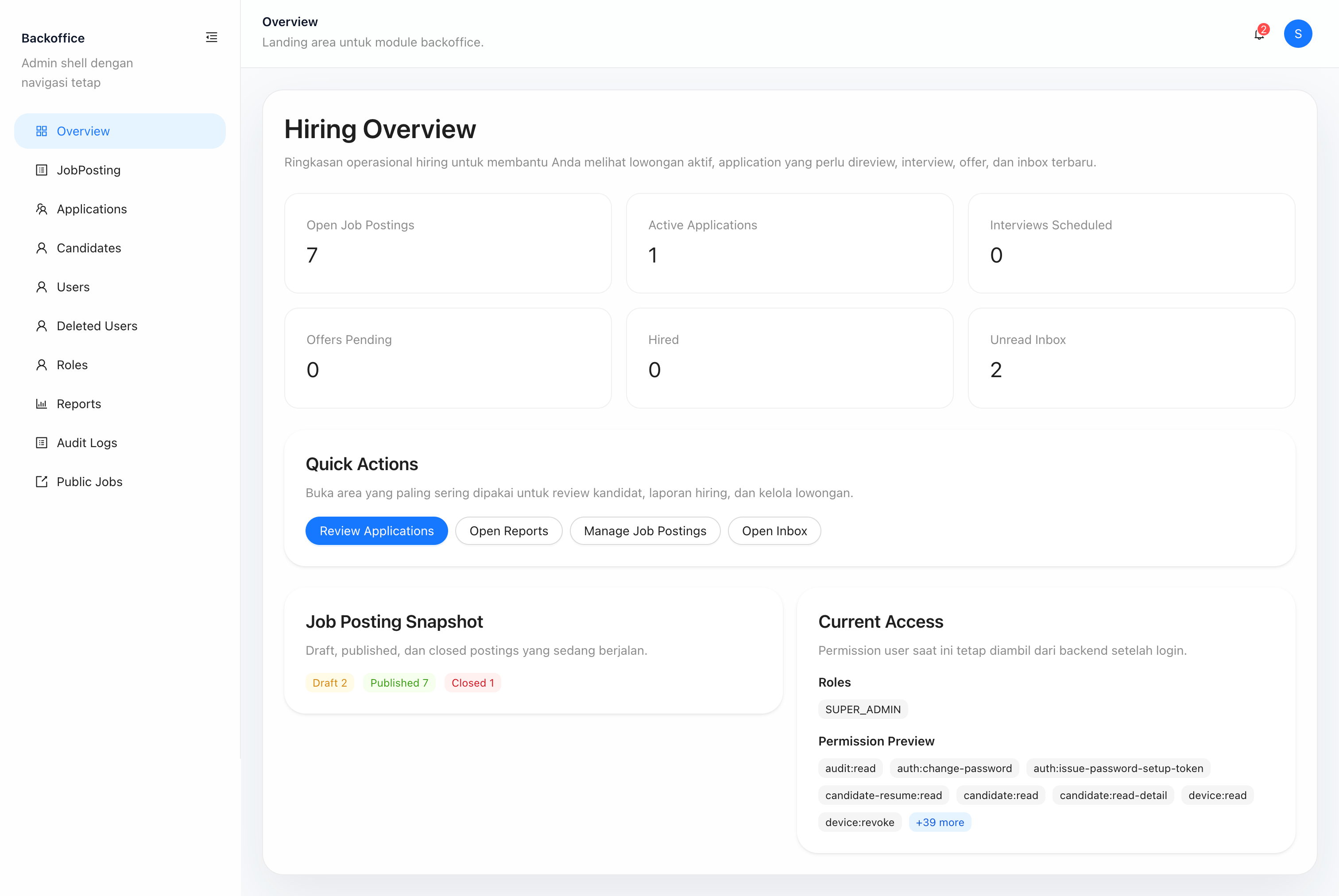 Job Posting Platform Application review
